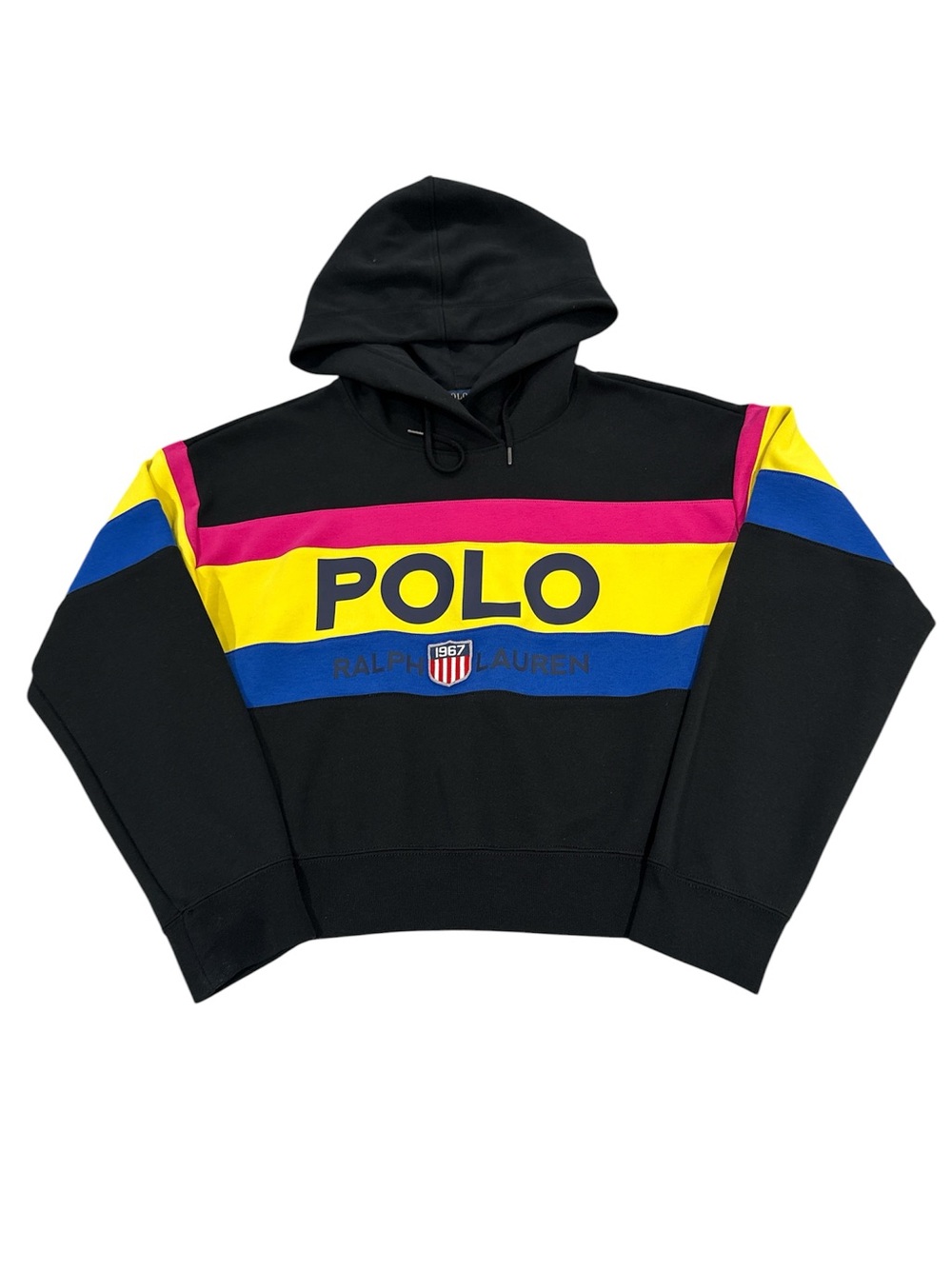 Polo Ralph Lauren Women's Multicolor Striped POLO Logo Fleece Hoodie Size L